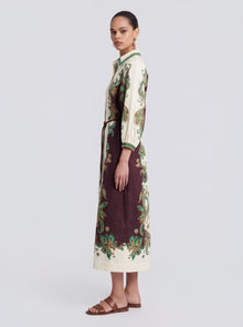 Paisley Vine Print Linen Shirtdress - Social Queen