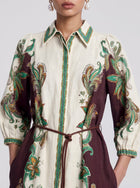 Paisley Vine Print Linen Shirtdress - Social Queen