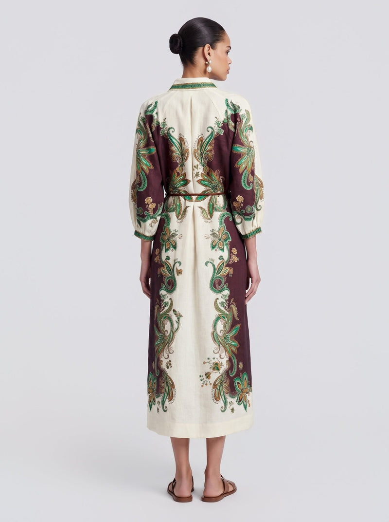 Paisley Vine Print Linen Shirtdress - Social Queen