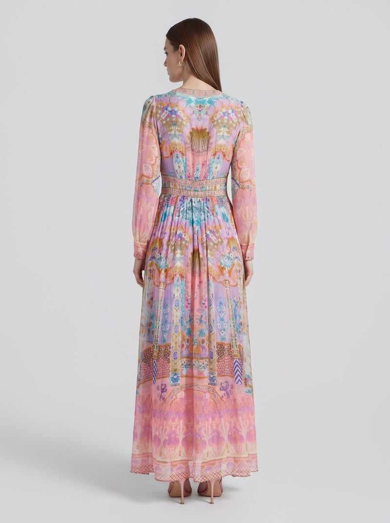 Palace Art Print Silk Maxi Dress - Social Queen