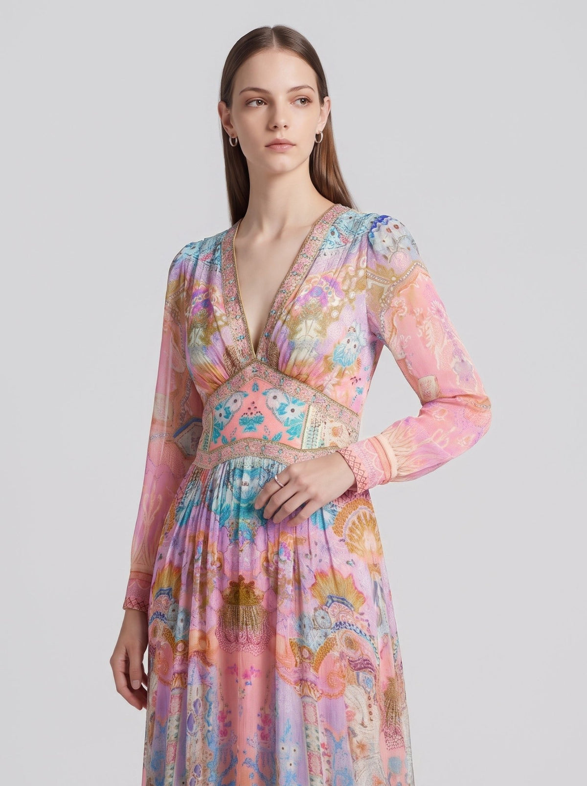 Palace Art Print Silk Maxi Dress - Social Queen