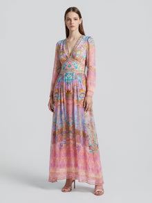Palace Art Print Silk Maxi Dress - Social Queen