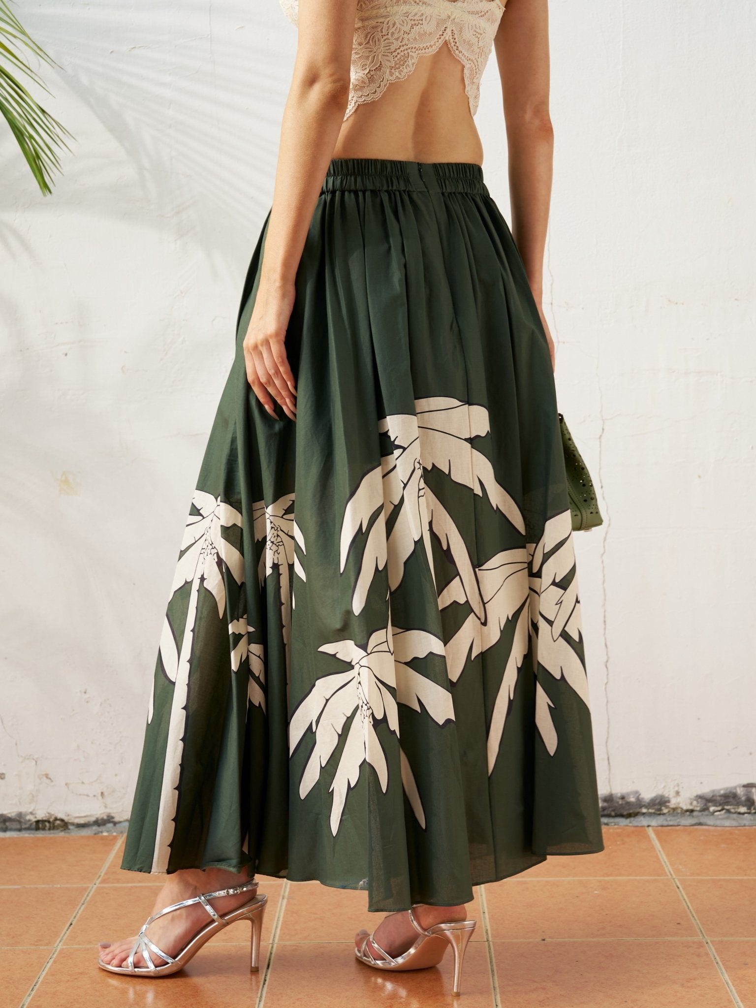 Palm Print Cotton Maxi Skirt - Social Queen