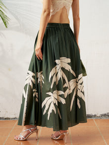 Palm Print Cotton Maxi Skirt - Social Queen