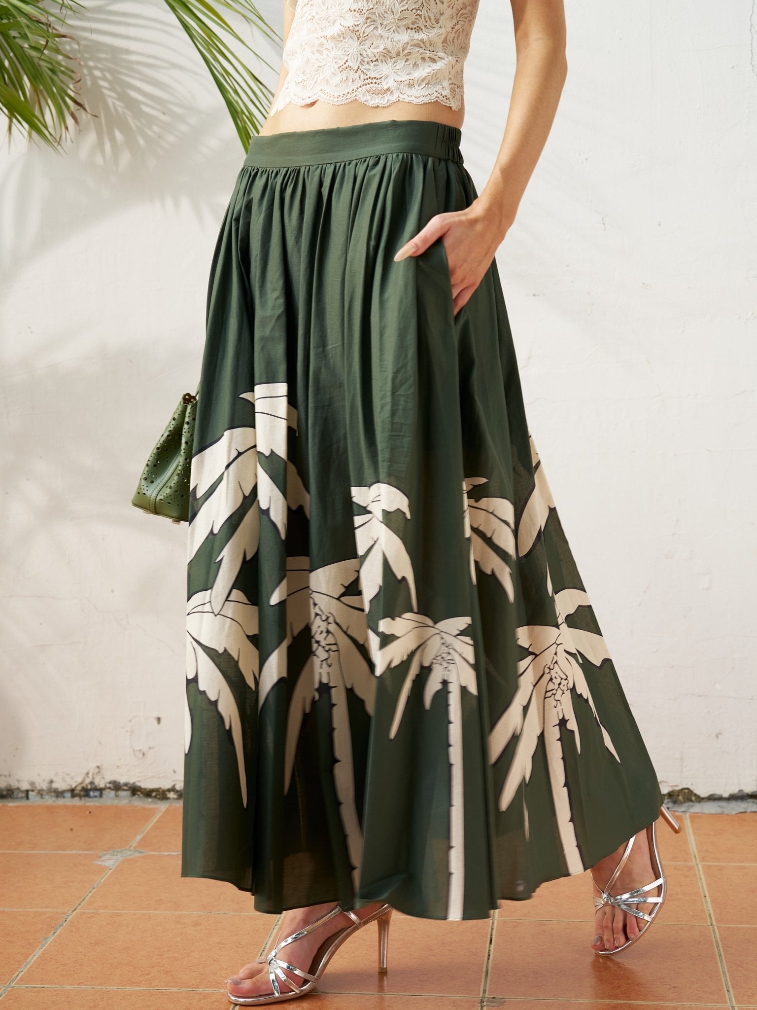 Palm Print Cotton Maxi Skirt - Social Queen