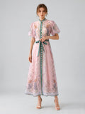 Peacock Botanical Print Dress (Includes Belt) - Social Queen