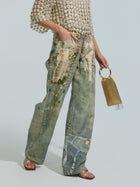 Pearl Chain Printed Jeans - Social Queen