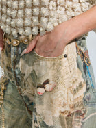 Pearl Chain Printed Jeans - Social Queen