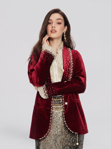 Pearl & Crystal Velvet Blazer - Social Queen