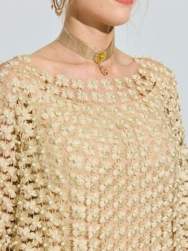 Pearl Embellished Floral Overlay Dress (Slip Dress Included) - Social Queen
