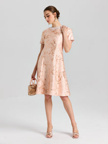 Pearl Embellished Jacquard Dress - Social Queen