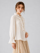 Pearl Embellished Ruffle Collar Blouse - Social Queen