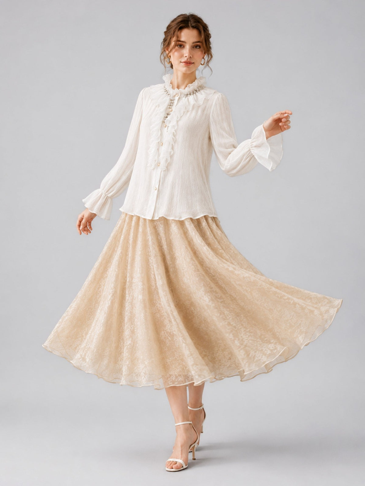 Pearl Embellished Ruffle Collar Blouse - Social Queen