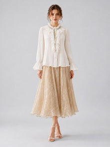Pearl Embellished Ruffle Collar Blouse - Social Queen