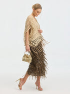 Pearl Floral Appliqué Fringe Cape - Social Queen