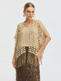 Pearl Floral Appliqué Fringe Cape - Social Queen
