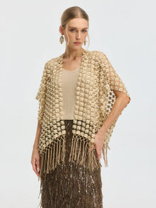 Pearl Floral Appliqué Fringe Cape - Social Queen