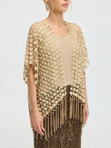 Pearl Floral Appliqué Fringe Cape - Social Queen