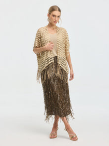 Pearl Floral Appliqué Fringe Cape - Social Queen
