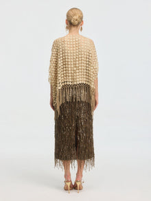 Pearl Floral Appliqué Fringe Cape - Social Queen