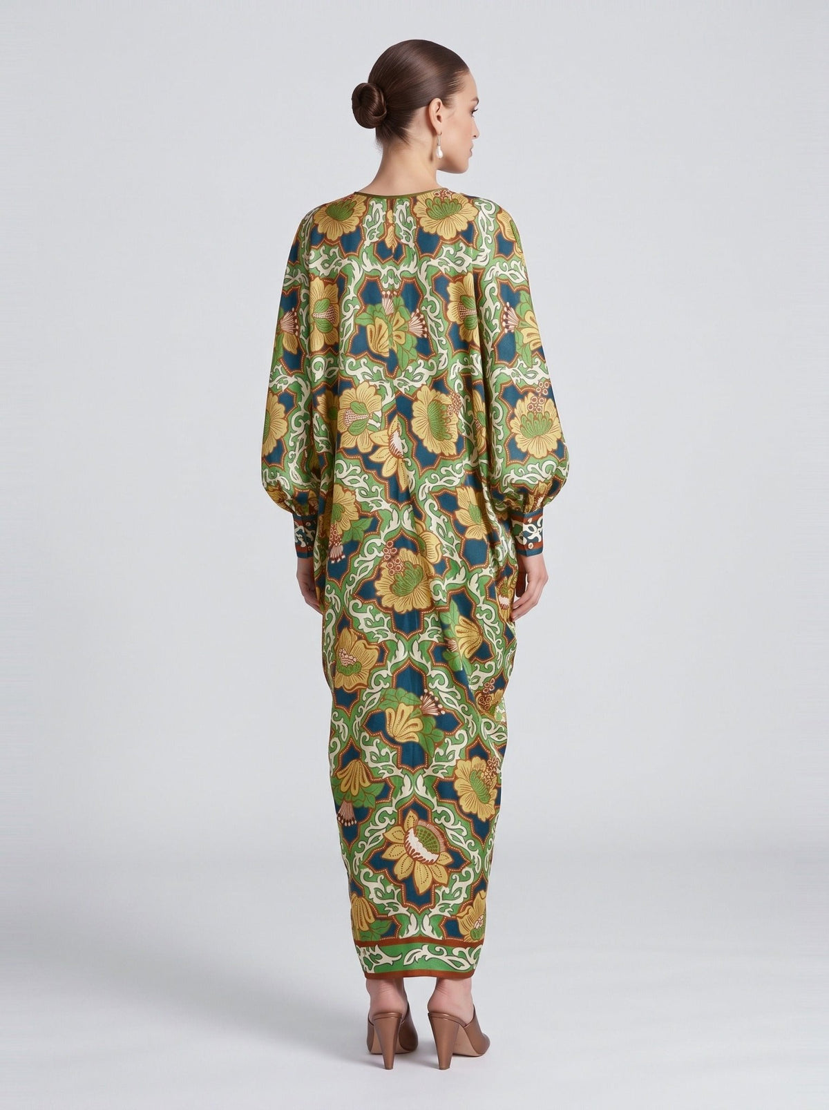 Persian Art Print Silk Kaftan Dress - Social Queen