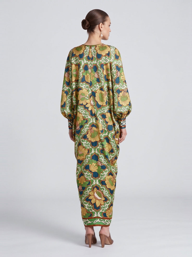 Persian Art Print Silk Kaftan Dress - Social Queen