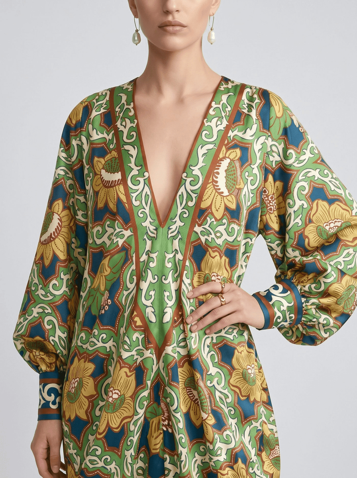Persian Art Print Silk Kaftan Dress - Social Queen