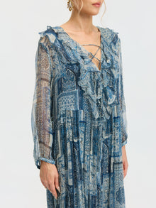 Persian Geometric Print Silk Dress - Social Queen