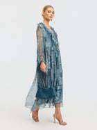 Persian Geometric Print Silk Dress - Social Queen