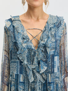 Persian Geometric Print Silk Dress - Social Queen