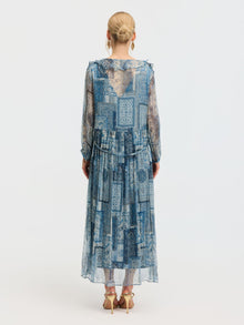 Persian Geometric Print Silk Dress - Social Queen