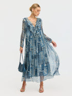 Persian Geometric Print Silk Dress - Social Queen