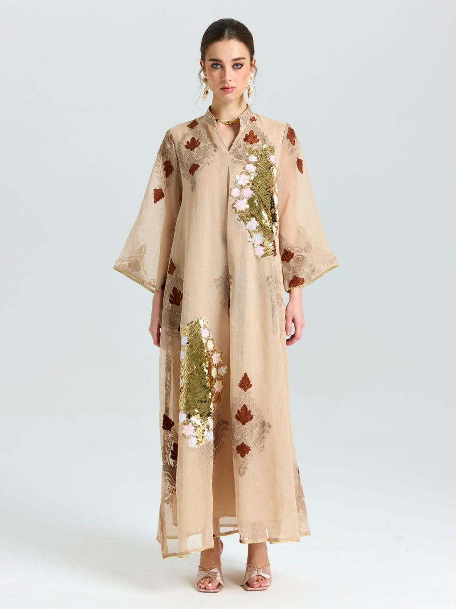 Placement Embroidered Linen Dress - Social Queen