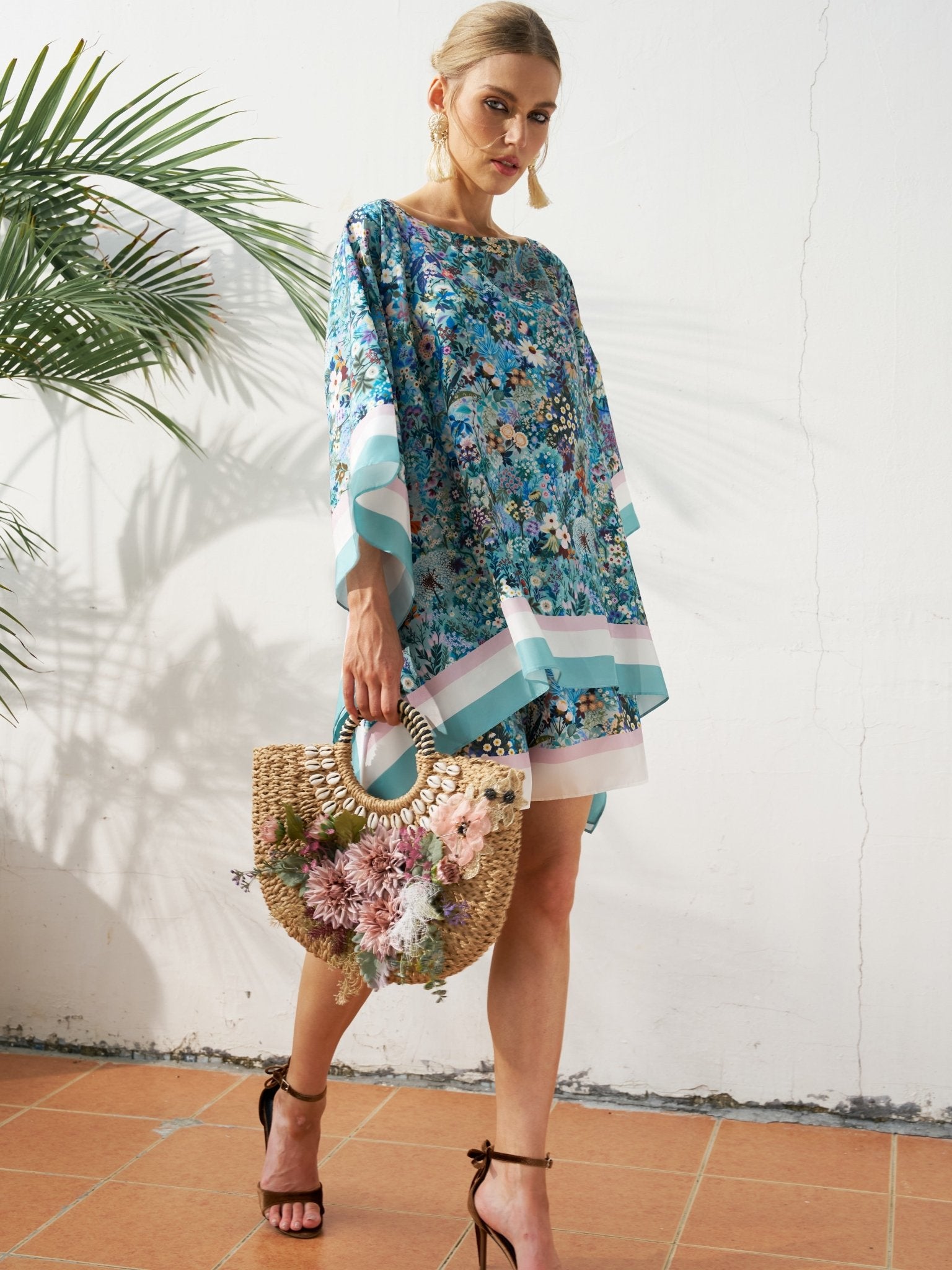 Placement Floral Silk Cape Top - Social Queen