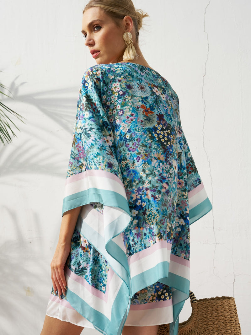 Placement Floral Silk Cape Top - Social Queen