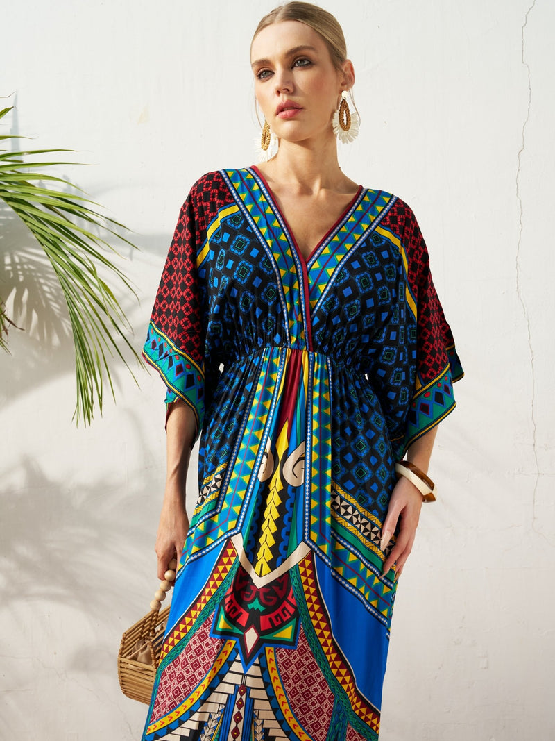 Placement Print Chiffon Dress - Social Queen