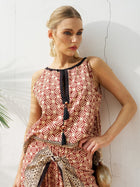 Placement Print Halter Tie - Neck Top - Social Queen
