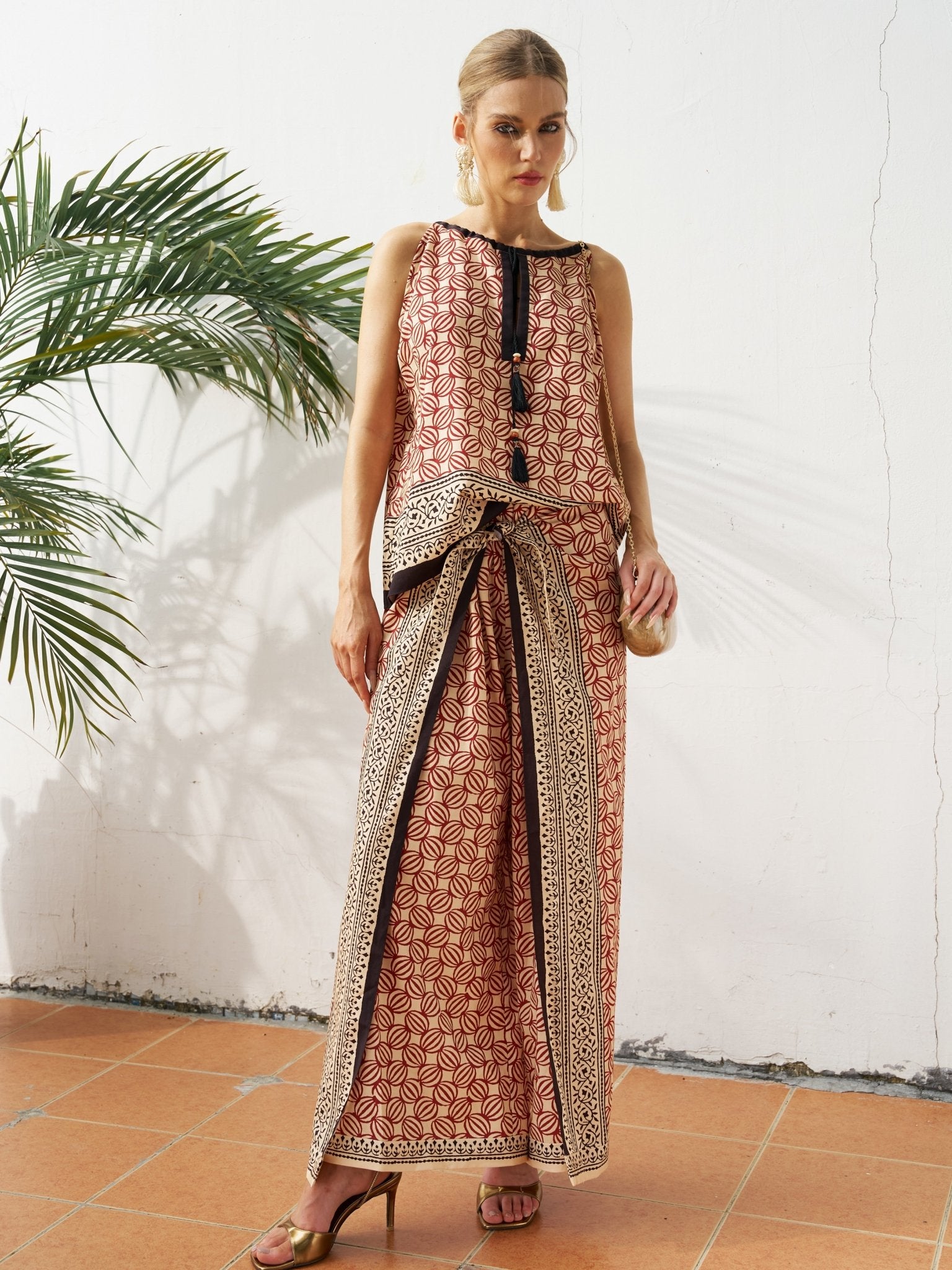 Placement Print Halter Tie - Neck Top - Social Queen
