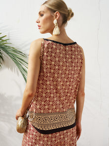 Placement Print Halter Tie - Neck Top - Social Queen