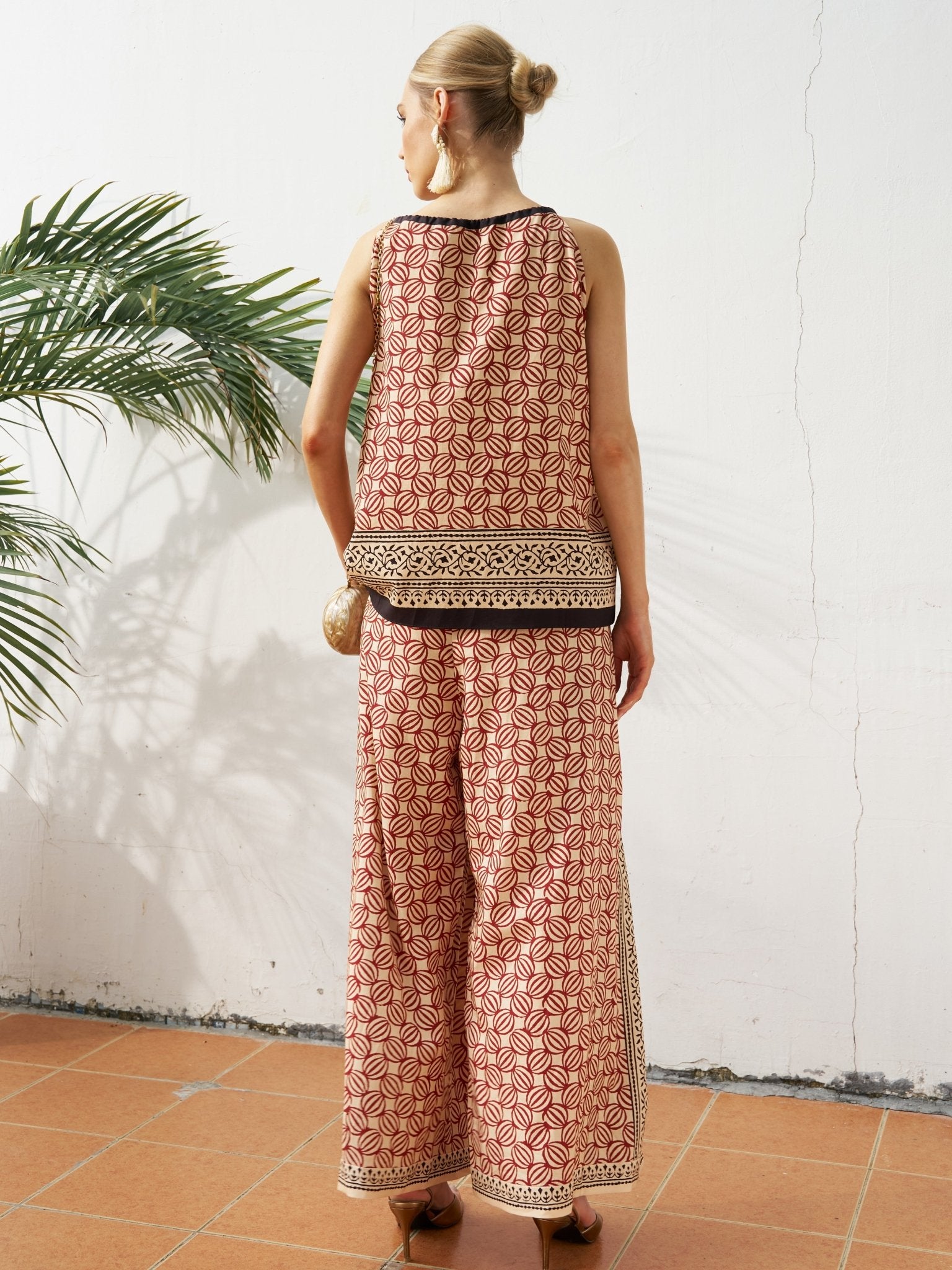 Placement Print Wrap Tie Pants - Social Queen