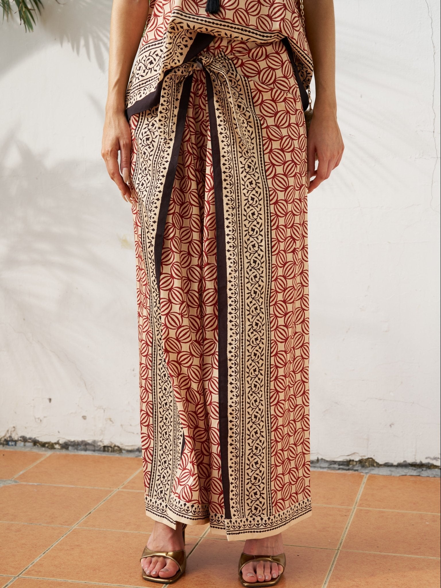 Placement Print Wrap Tie Pants - Social Queen