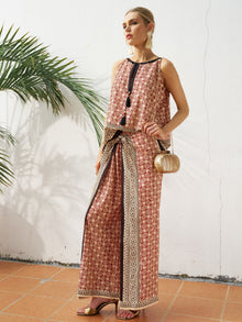 Placement Print Wrap Tie Pants - Social Queen