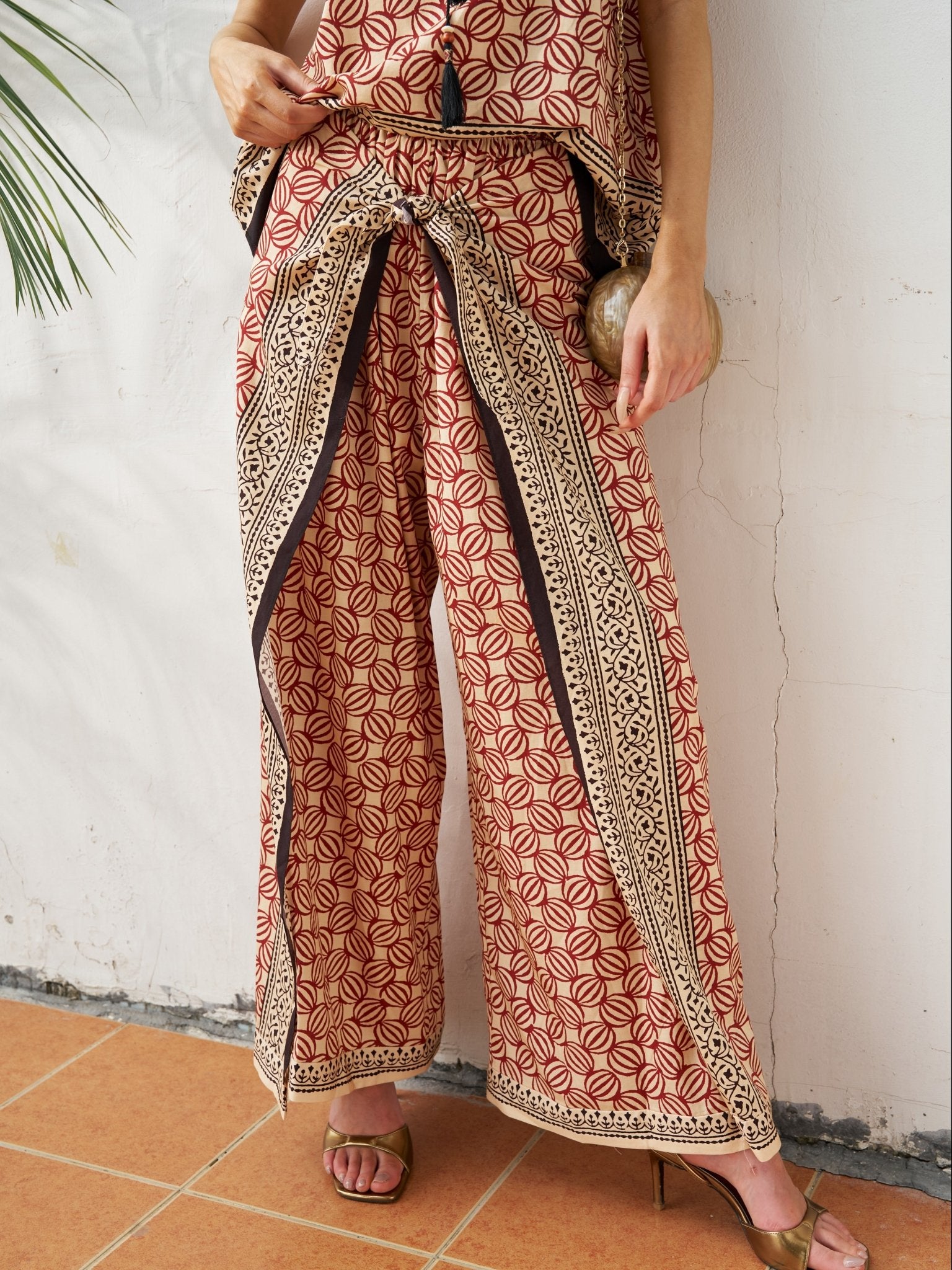 Placement Print Wrap Tie Pants - Social Queen