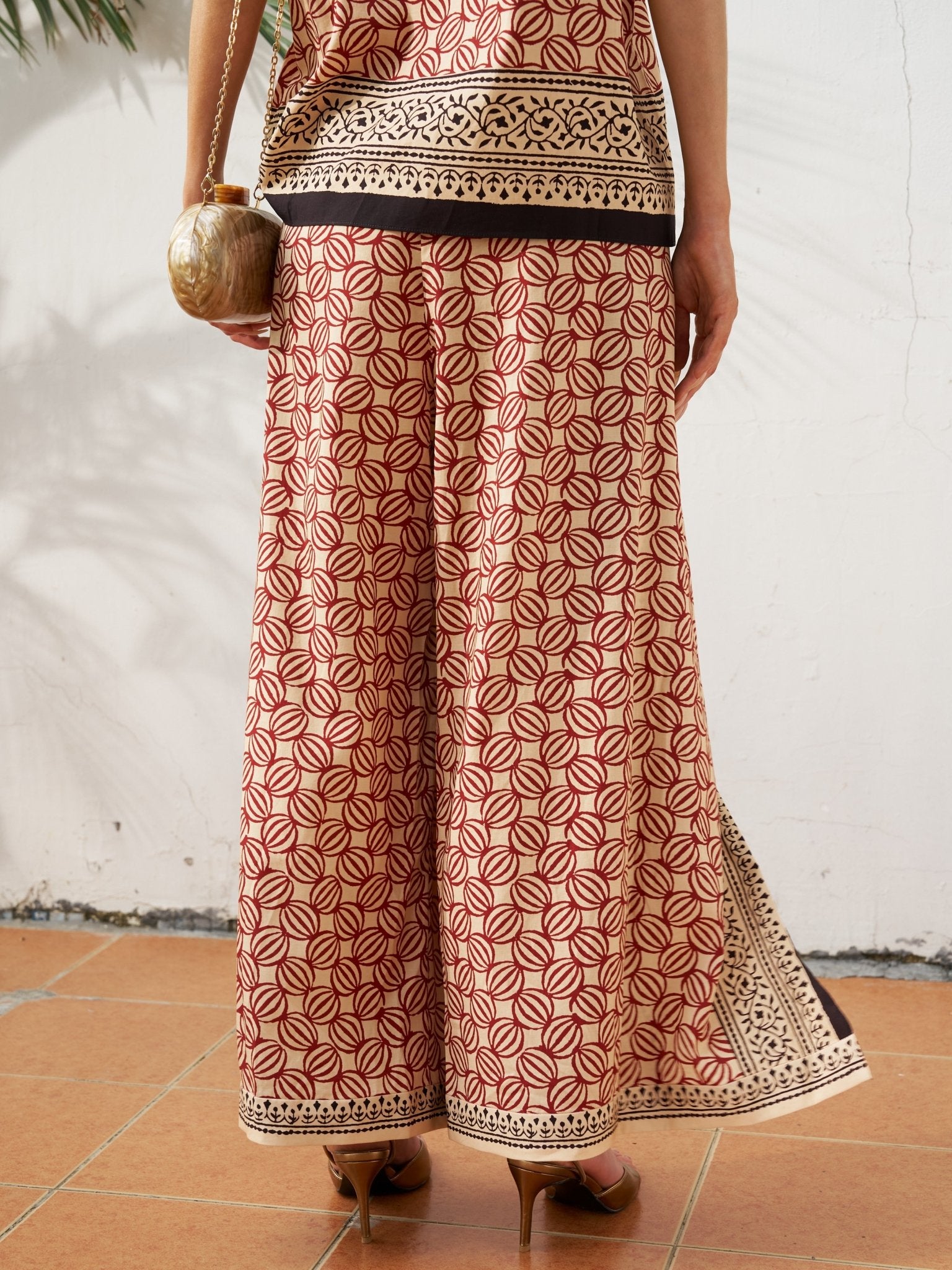 Placement Print Wrap Tie Pants - Social Queen