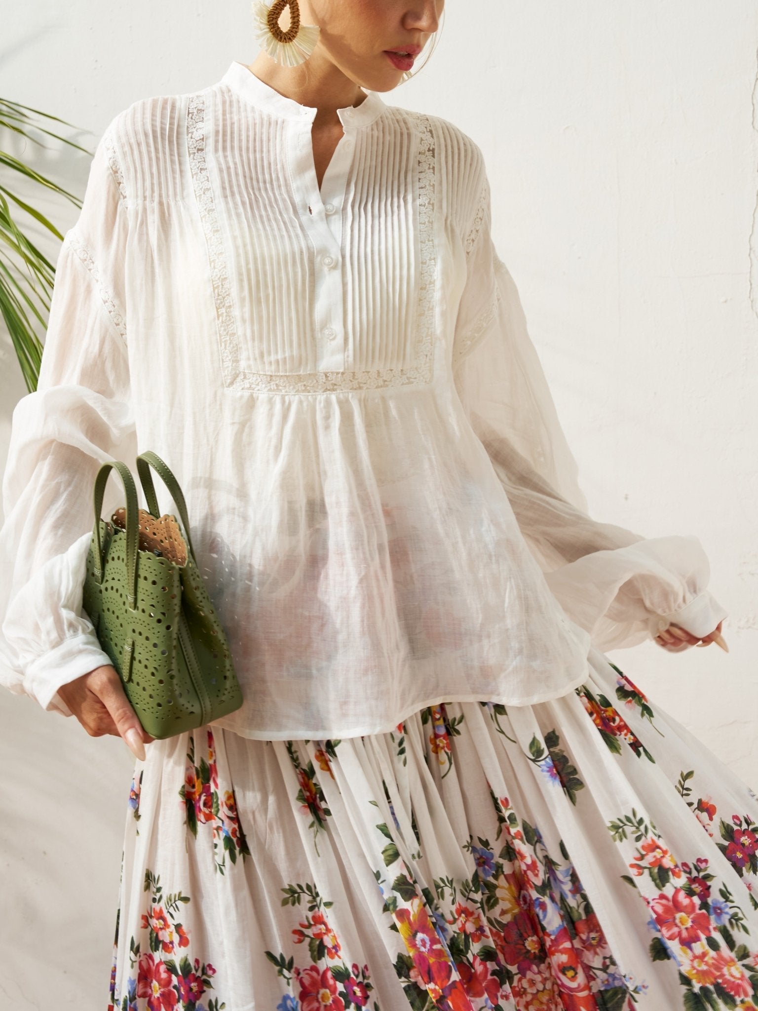 Pleated Lace Detail Blouse - Social Queen