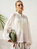 Pleated Lace Detail Blouse - Social Queen