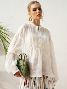 Pleated Lace Detail Blouse - Social Queen