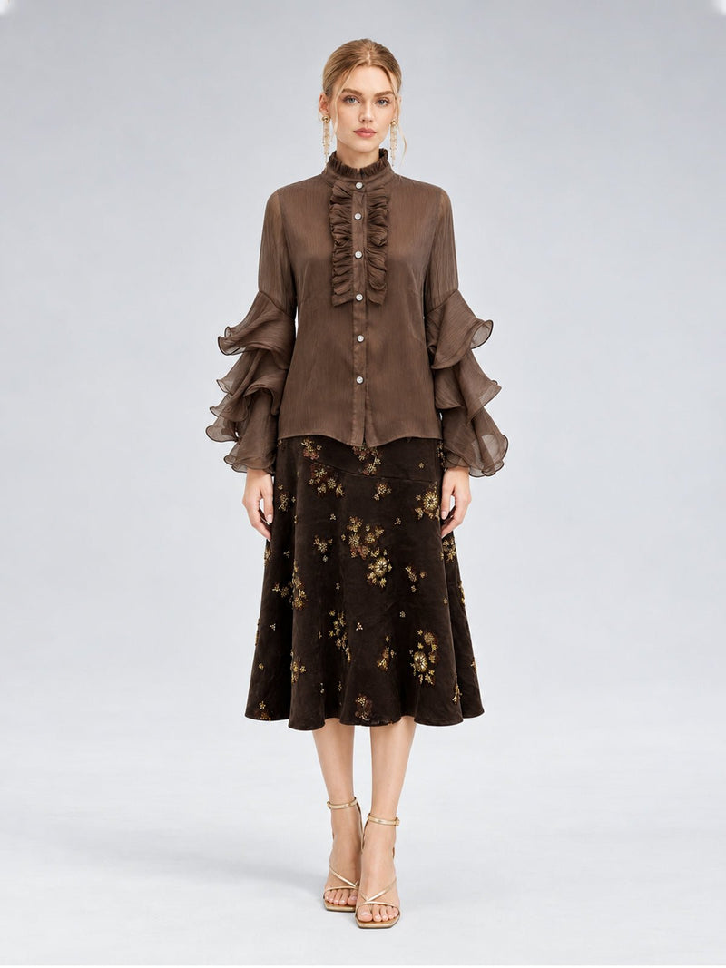 Pleated Layered Ruffle Blouse - Social Queen