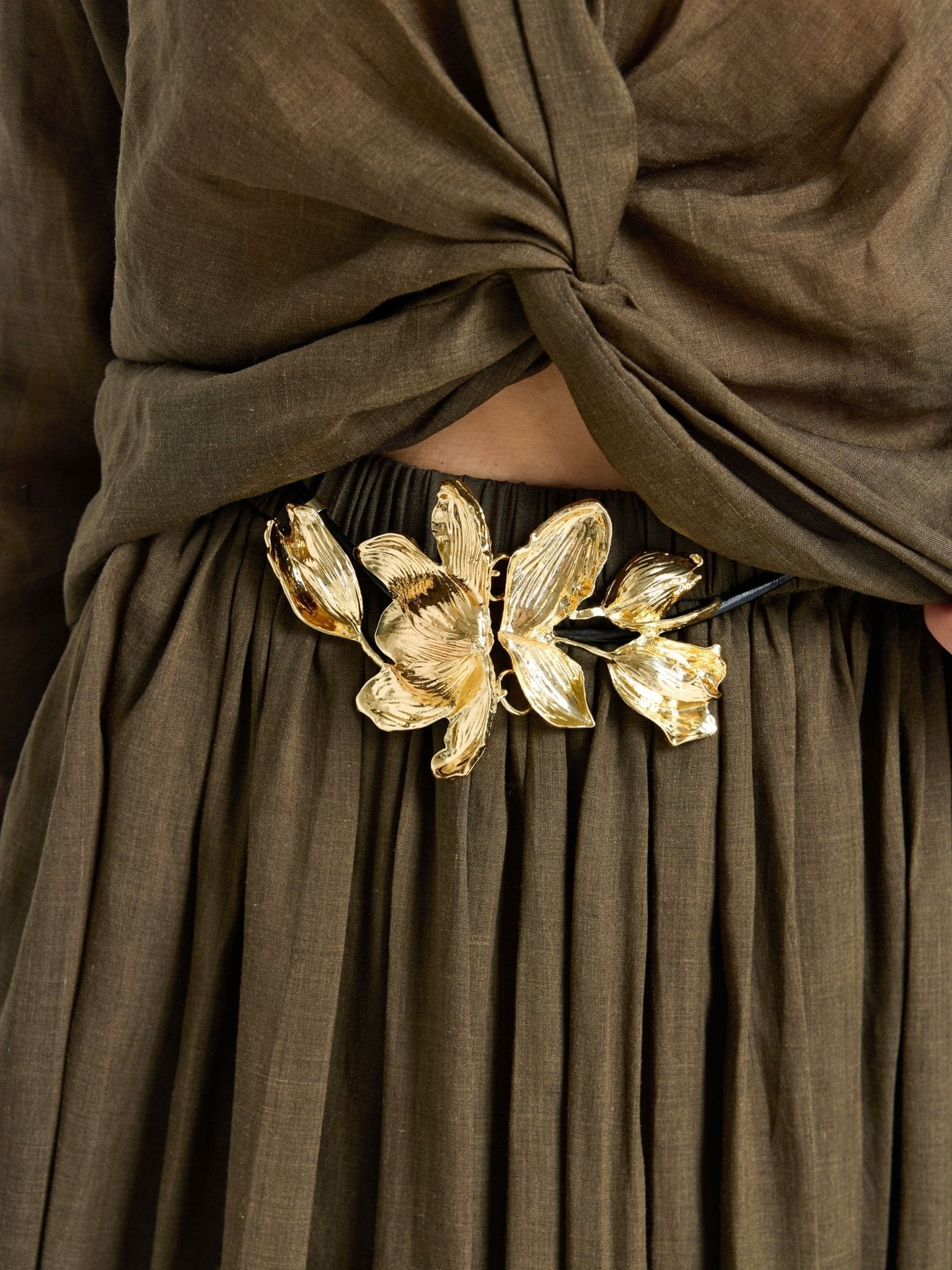 Pleated Ramie Maxi Skirt (Belt Not Included) - Social Queen