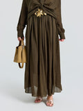 Pleated Ramie Maxi Skirt (Belt Not Included) - Social Queen